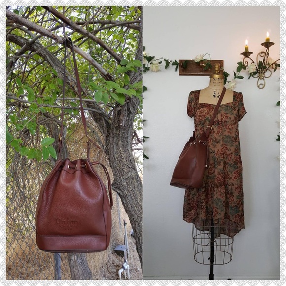 Christian Otani Handbags - Vintage Christian Ontani Brown DISTRESSED Leather Bucket Drawstring Bag FAIR